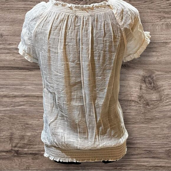 BCX Cream Smocked Tie Front Ruffled Blouse size M - Picture 5 of 12